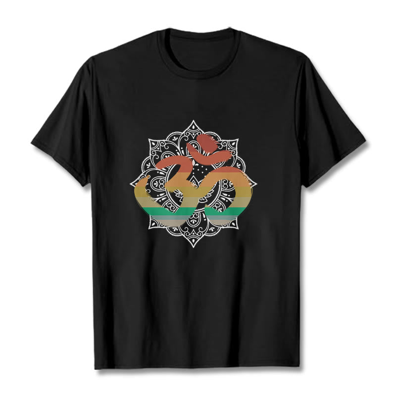 Foviel Gradient-farbige Om Sanskrit Mandala Hintergrund Muster Baumwolle Tee T-Shirt