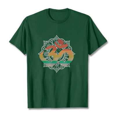 Foviel Gradient-farbige Om Sanskrit Mandala Hintergrund Muster Baumwolle Tee T-Shirt