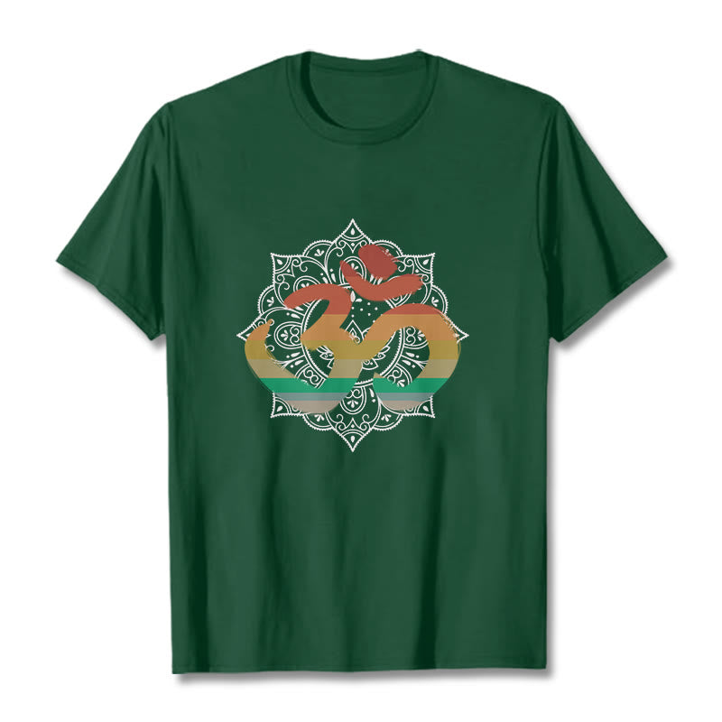 Foviel Gradient-farbige Om Sanskrit Mandala Hintergrund Muster Baumwolle Tee T-Shirt