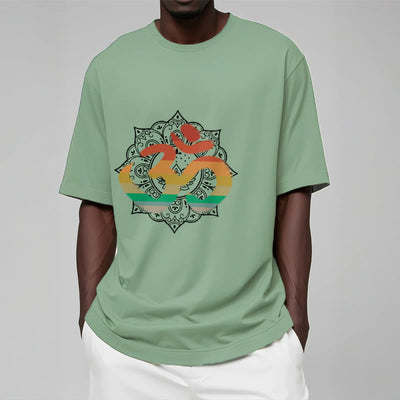 Foviel Gradient-farbige Om Sanskrit Mandala Hintergrund Muster Baumwolle Tee T-Shirt