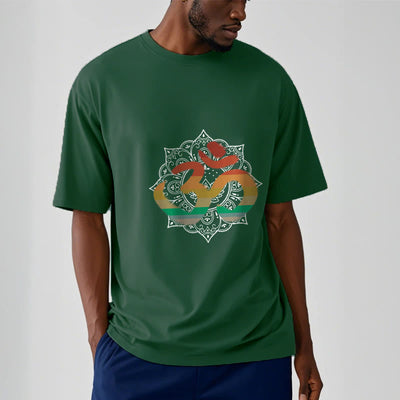 Foviel Gradient-farbige Om Sanskrit Mandala Hintergrund Muster Baumwolle Tee T-Shirt