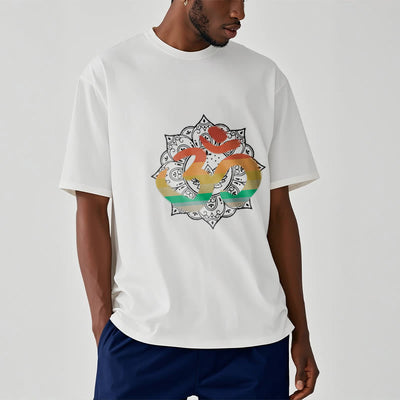 Foviel Gradient-farbige Om Sanskrit Mandala Hintergrund Muster Baumwolle Tee T-Shirt