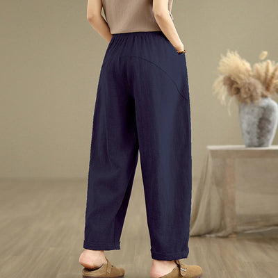 Buddha Stones Casual Daily Plain Simple Design Women's Cotton Linen Harem Pants With Pockets - image 13