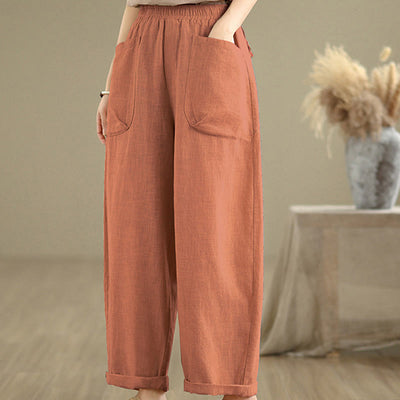 Buddha Stones Casual Daily Plain Simple Design Women's Cotton Linen Harem Pants With Pockets - image 18