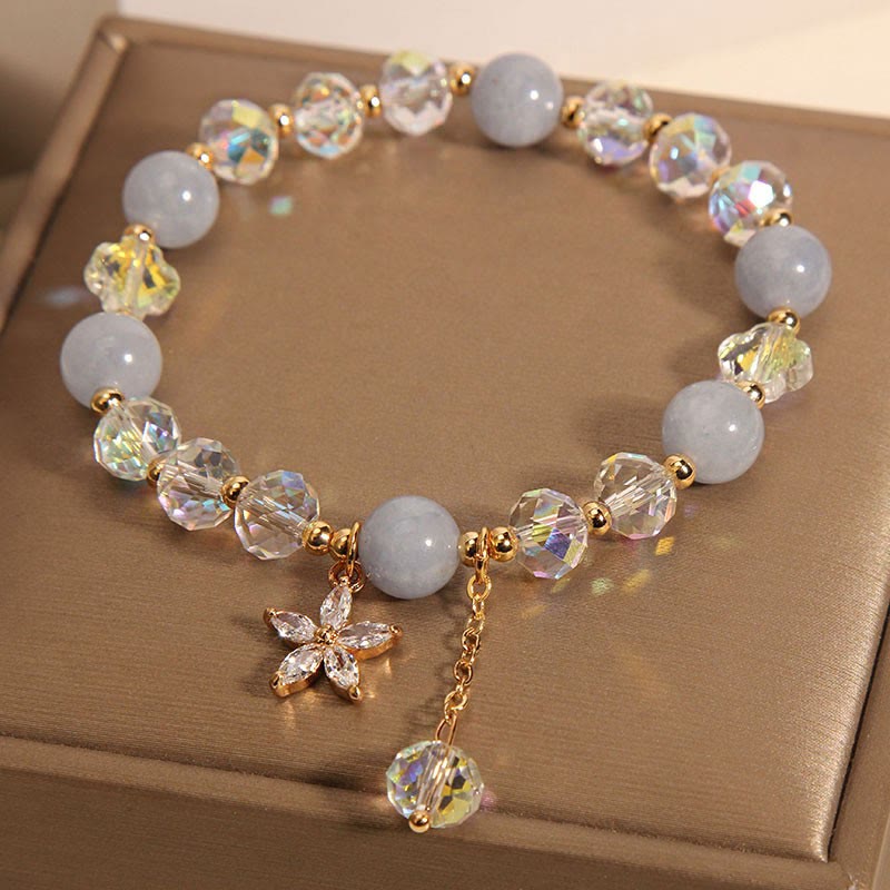 Foviel Natural Aquamarine Crystal Zircon Flower Peace Healing Bracelet