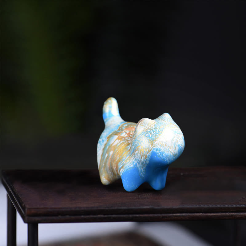 Foviel Mini adorable chat en bois d'ébène laqué, décoration artisanale de paix