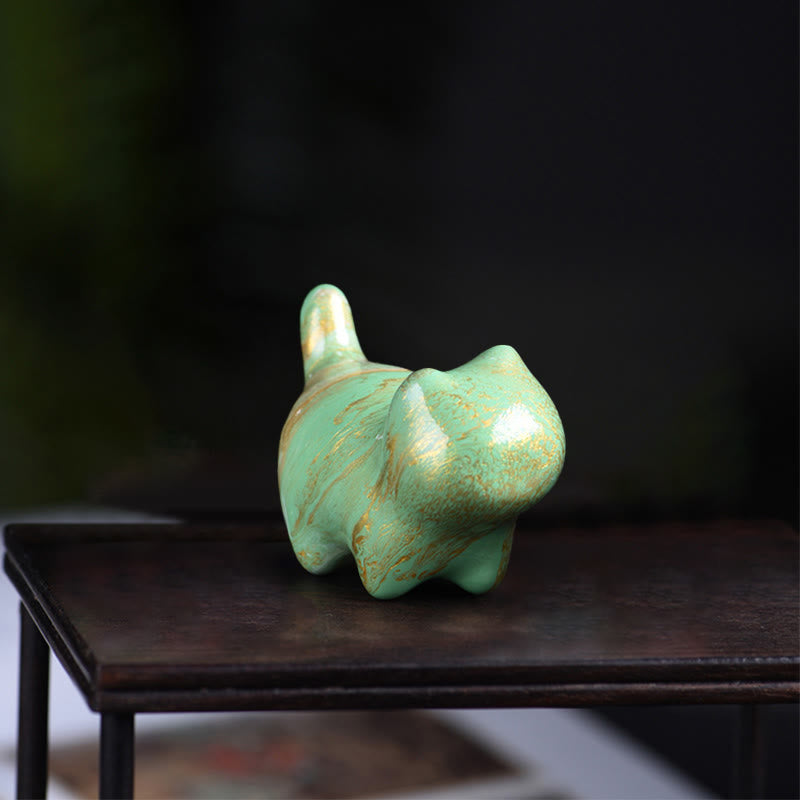 Foviel Mini adorable chat en bois d'ébène laqué, décoration artisanale de paix