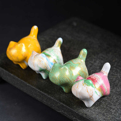 Foviel Mini adorable chat en bois d'ébène laqué, décoration artisanale de paix