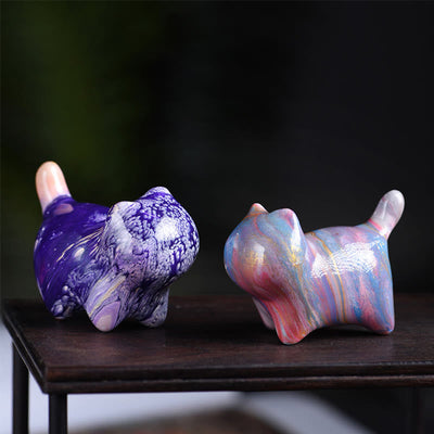 Foviel Mini adorable chat en bois d'ébène laqué, décoration artisanale de paix