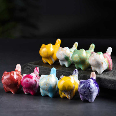 Foviel Mini adorable chat en bois d'ébène laqué, décoration artisanale de paix