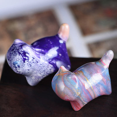 Foviel Mini adorable chat en bois d'ébène laqué, décoration artisanale de paix