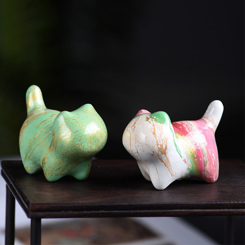 Foviel Mini Lovely Cat Ebony Wood Lacquer Craft Peace Decoration