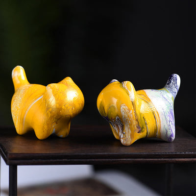 Foviel Mini adorable chat en bois d'ébène laqué, décoration artisanale de paix