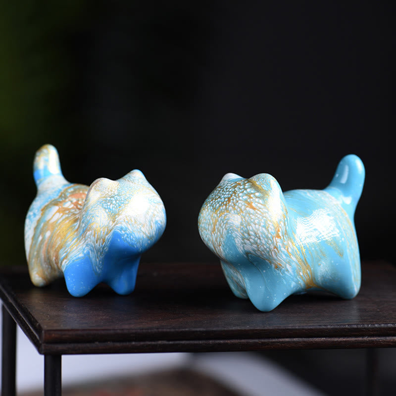 Foviel Mini adorable chat en bois d'ébène laqué, décoration artisanale de paix