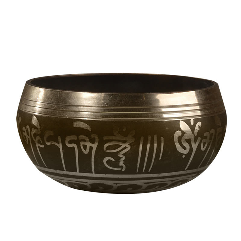 Bol chantant artisanal Foviel avec motif d'écritures et yeux de Bouddha, ensemble de bol sonore pour la méditation et la guérison