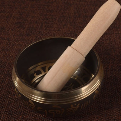 Bol chantant artisanal Foviel avec motif d'écritures et yeux de Bouddha, ensemble de bol sonore pour la méditation et la guérison