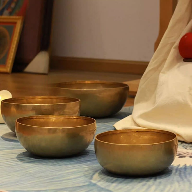 Bol chantant tibétain doré fait main Foviel Nepal, ensemble de bol sonore pour la guérison et la méditation
