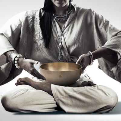 Bol chantant tibétain doré fait main Foviel Nepal, ensemble de bol sonore pour la guérison et la méditation