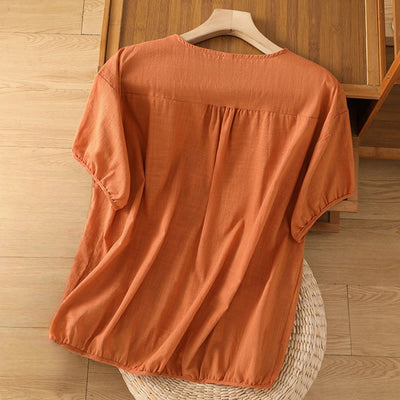 Buddha Stones Vintage Asymmetrical Embroidery Flower Plant Pattern Women's Cotton Linen Short Sleeve Jacket Shirt - image 16