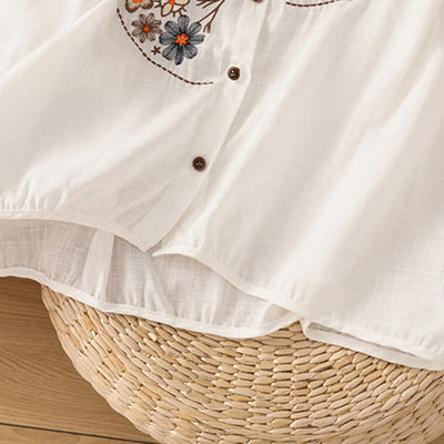 Buddha Stones Vintage Asymmetrical Embroidery Flower Plant Pattern Women's Cotton Linen Short Sleeve Jacket Shirt - image 28