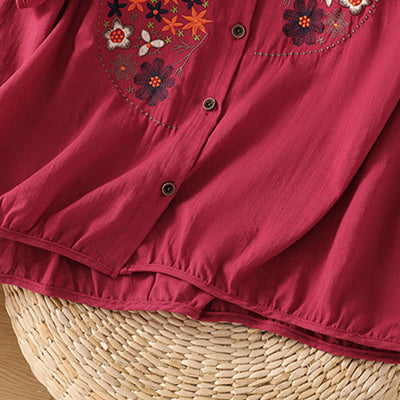 Buddha Stones Vintage Asymmetrical Embroidery Flower Plant Pattern Women's Cotton Linen Short Sleeve Jacket Shirt - image 13