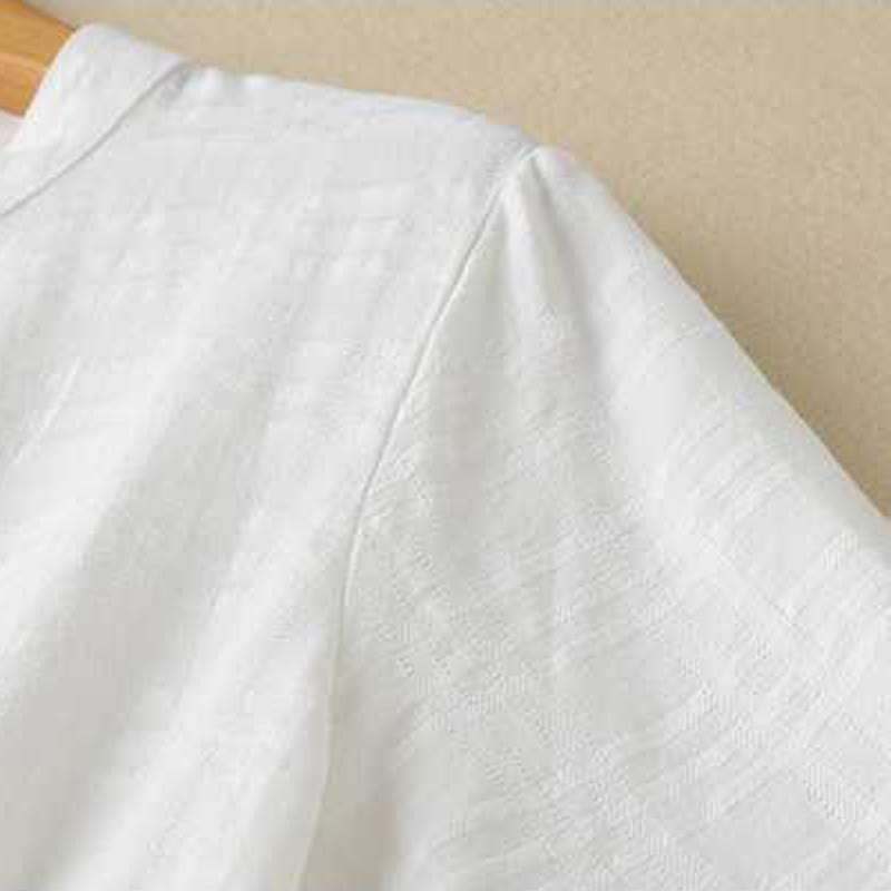 Buddha Stones Retro Solid Color Drawstring Frog-Button Design Long Sleeve Cotton Linen Midi Dress With Pockets - image 10