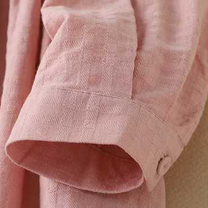 Buddha Stones Retro Solid Color Drawstring Frog-Button Design Long Sleeve Cotton Linen Midi Dress With Pockets - image 22