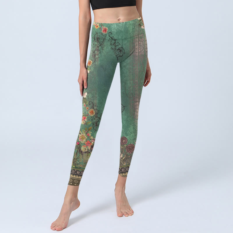 Buddha Stones Vintage Floral Garland Lace Damask Pattern Print Gym Leggings Women's Yoga Pants - image 6