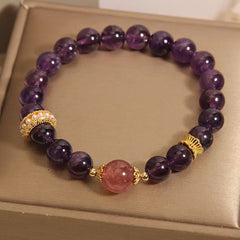 Foviel Natural Amethyst Lucky Strawberry Quartz Beads Peace Bracelet