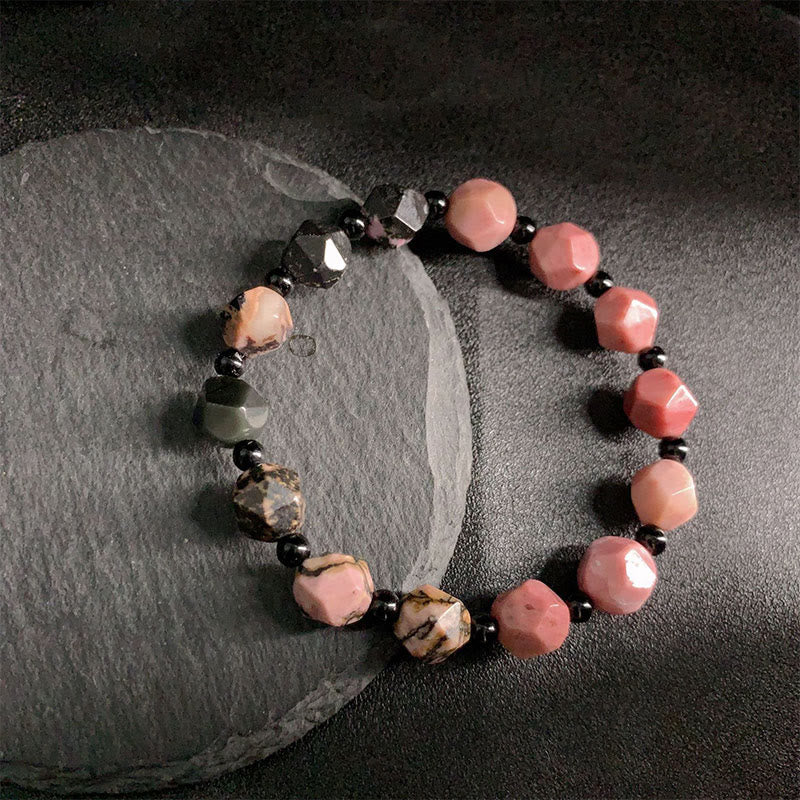 Bracelet de guérison en perles polygonales de rhodonite naturelle Foviel, pierre à taches rouges et lignes noires