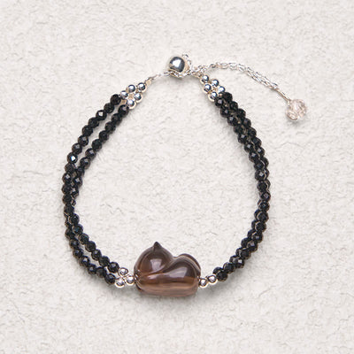 Foviel Ice Obsidian Black Spinel Lying Cat Courage Double Layer Bracelet