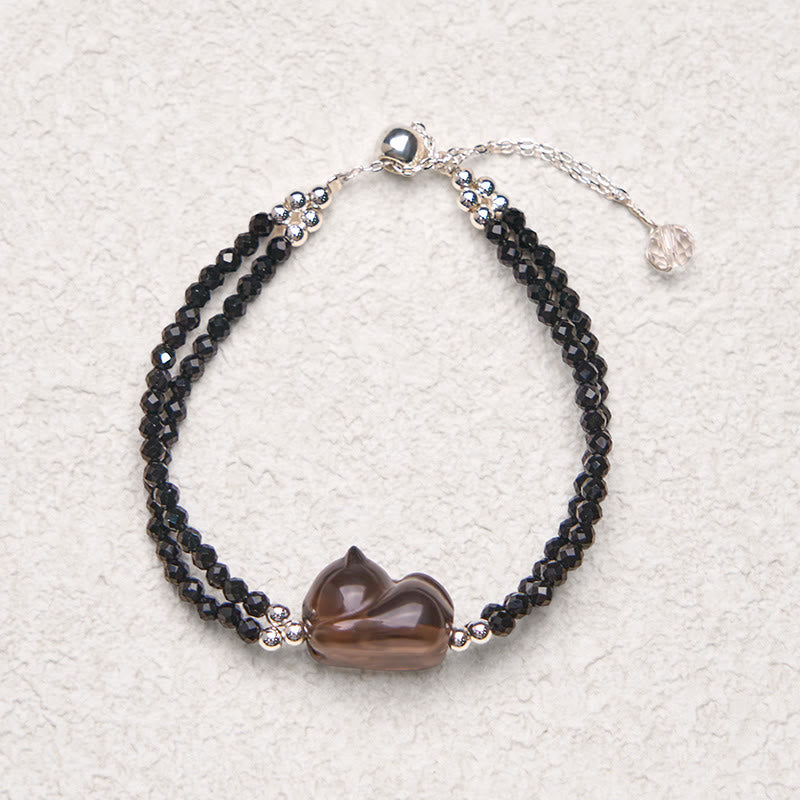 Foviel Ice Obsidian Black Spinel Lying Cat Courage Double Layer Bracelet