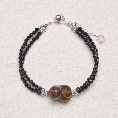 Foviel Ice Obsidian Black Spinel Lying Cat Courage Double Layer Bracelet