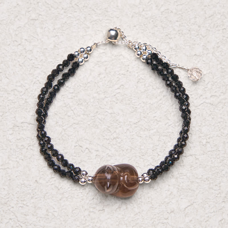 Foviel Ice Obsidian Black Spinel Lying Cat Courage Double Layer Bracelet