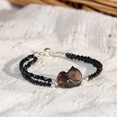 Foviel Ice Obsidian Black Spinel Lying Cat Courage Double Layer Bracelet