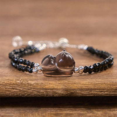 Foviel Ice Obsidian Black Spinel Lying Cat Courage Double Layer Bracelet