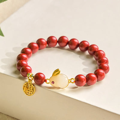 Foviel Cinnabar Rabbit Bunny Fu Character Blessing Bracelet