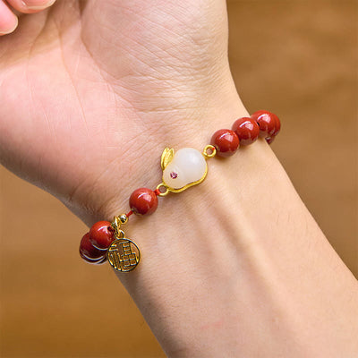Foviel Cinnabar Rabbit Bunny Fu Character Blessing Bracelet