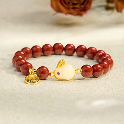 Foviel Cinnabar Rabbit Bunny Fu Character Blessing Bracelet