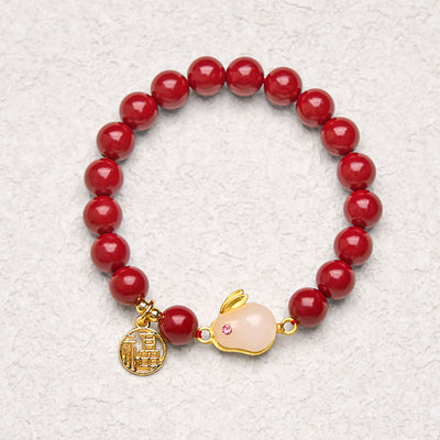 Foviel Cinnabar Rabbit Bunny Fu Character Blessing Bracelet