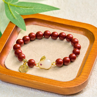 Foviel Cinnabar Rabbit Bunny Fu Character Blessing Bracelet