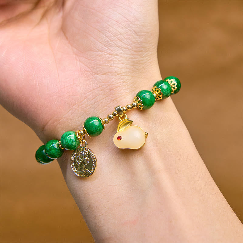 Bracelet de clarté Foviel en calcite verte avec charm lapin adorable