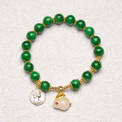 Bracelet de clarté Foviel en calcite verte avec charm lapin adorable