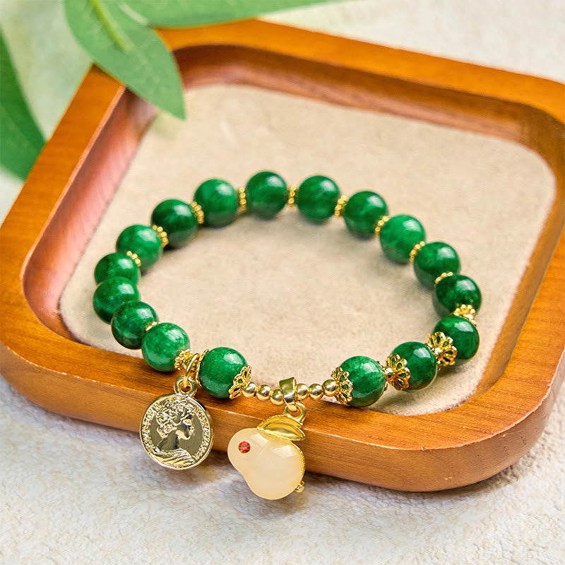 Bracelet de clarté Foviel en calcite verte avec charm lapin adorable