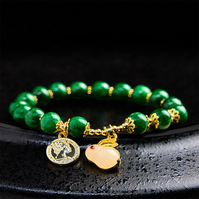 Bracelet de clarté Foviel en calcite verte avec charm lapin adorable