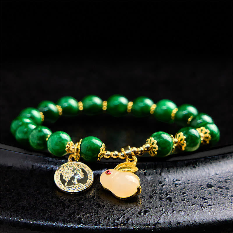 Bracelet de clarté Foviel en calcite verte avec charm lapin adorable