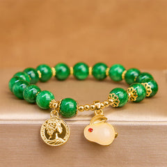 Bracelet de clarté Foviel en calcite verte avec charm lapin adorable