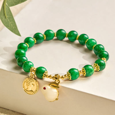 Bracelet de clarté Foviel en calcite verte avec charm lapin adorable