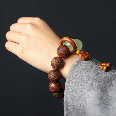 GRATUIT aujourd'hui : Bracelet PiXiu avec caractère Fu gravé sur bois de sappan, symbole de guérison et de chaleur