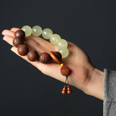 GRATUIT aujourd'hui : Bracelet PiXiu avec caractère Fu gravé sur bois de sappan, symbole de guérison et de chaleur